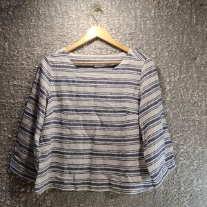 Sigrid Olsen Striped Linen Blend Top Size Small Langenlook Boxy 3/4 Sleeve